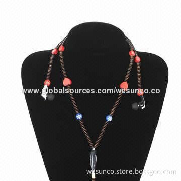 Colorful Necklace Beaded Earphones with Different Designs, Mic and Magnet Closure